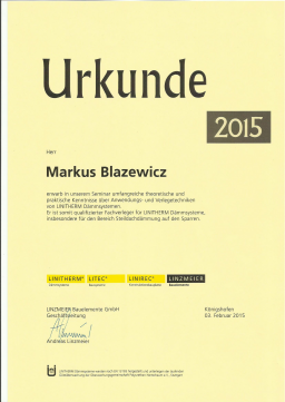 Urkunde LINITHERM Dämmsysteme